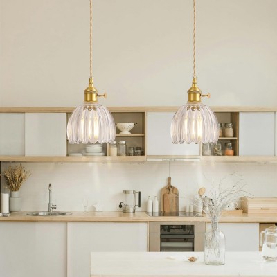Ivana Retro Copper and Glass Tulip Pendant Light Ivana Retro Copper and Glass Tulip Pendant Light