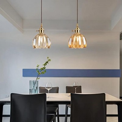 Ivana Retro Copper and Glass Tulip Pendant Light Ivana Retro Copper and Glass Tulip Pendant Light