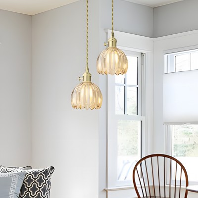 Ivana Retro Copper and Glass Tulip Pendant Light Ivana Retro Copper and Glass Tulip Pendant Light