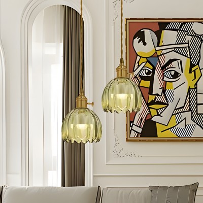 Ivana Retro Copper and Glass Tulip Pendant Light Ivana Retro Copper and Glass Tulip Pendant Light