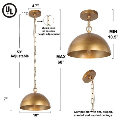 Meadow Farmhouse Brushed Gold Metal Dome Pendant Light Meadow Farmhouse Brushed Gold Metal Dome Pendant Light