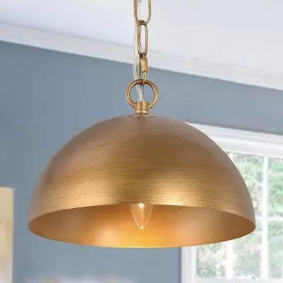 Meadow Farmhouse Brushed Gold Metal Dome Pendant Light Meadow Farmhouse Brushed Gold Metal Dome Pendant Light
