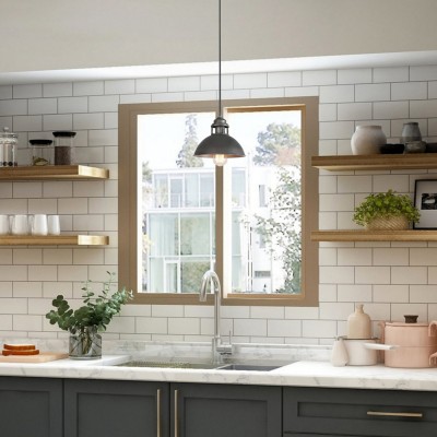 Hendon Industrial Matte Black Wrought Iron Dome Pendant Light Hendon Industrial Matte Black Wrought Iron Dome Pendant Light