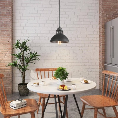 Hendon Industrial Matte Black Wrought Iron Dome Pendant Light Hendon Industrial Matte Black Wrought Iron Dome Pendant Light
