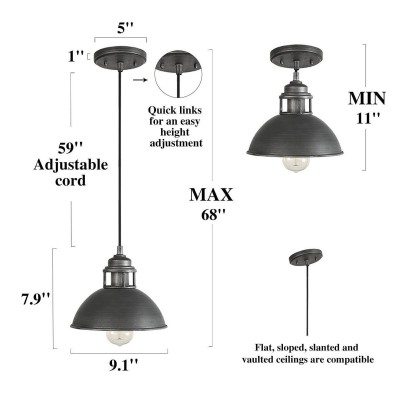 Hendon Industrial Matte Black Wrought Iron Dome Pendant Light Hendon Industrial Matte Black Wrought Iron Dome Pendant Light