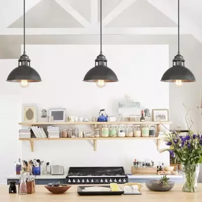 Hendon Industrial Matte Black Wrought Iron Dome Pendant Light Hendon Industrial Matte Black Wrought Iron Dome Pendant Light