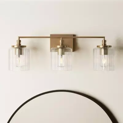 Cerys Modern 3-Light Ribbed Glass Cylinder Sconce Cerys Modern 3-Light Ribbed Glass Cylinder Sconce