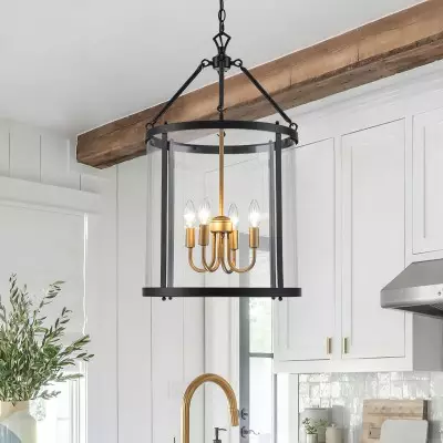 Merrick Metal Lantern Round Glass Chandelier Merrick Metal Lantern Round Glass Chandelier
