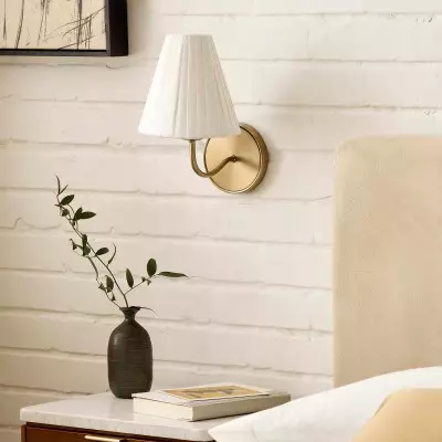 Eoslyn Farmhouse Linen Arc Wall Sconce Eoslyn Farmhouse Linen Arc Wall Sconce