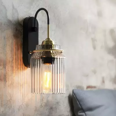 Hale Retro Cylinder Ribbed Glass Wall Sconce Hale Retro Cylinder Ribbed Glass Wall Sconce