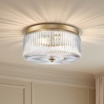Alius Farmhouse Brass Ribbed Glass Flush Mount Ceiling Light Alius Farmhouse Brass Ribbed Glass Flush Mount Ceiling Light