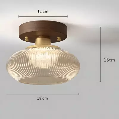 Caspian Retro Led Walnut Base Amber Fluted Glass Ceiling Light Caspian Retro Led Walnut Base Amber Fluted Glass Ceiling Light