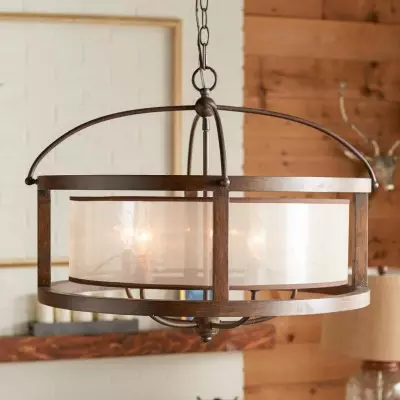Aelric Farmhouse 5-Light Metal Frame Drum Chandelier Aelric Farmhouse 5-Light Metal Frame Drum Chandelier