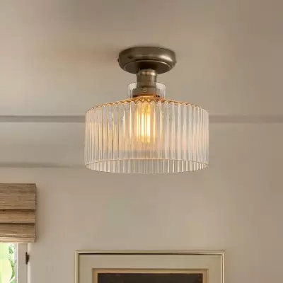 Bramwell Industrial Ribbed Glass Flush Mount Ceiling Light Bramwell Industrial Ribbed Glass Flush Mount Ceiling Light