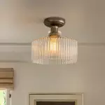 Bramwell Industrial Ribbed Glass Flush Mount Ceiling Light Bramwell Industrial Ribbed Glass Flush Mount Ceiling Light