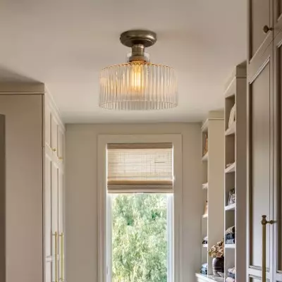 Bramwell Industrial Ribbed Glass Flush Mount Ceiling Light Bramwell Industrial Ribbed Glass Flush Mount Ceiling Light