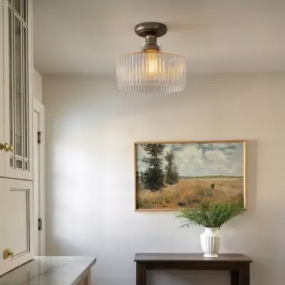 Bramwell Industrial Ribbed Glass Flush Mount Ceiling Light Bramwell Industrial Ribbed Glass Flush Mount Ceiling Light