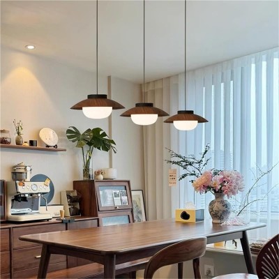 Uthar 3 Light Led Wood Color Round Pendant Light