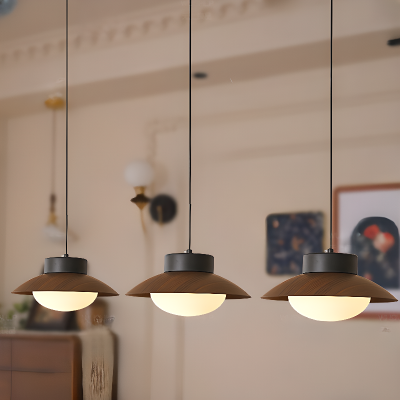 Uthar 3 Light Led Wood Color Round Pendant Light