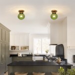 Ixionis Vintage Engraved Pattern Globe Glass Flush Mount Ceiling Light