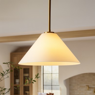 Nori Minimalist Brass Glass Cone Pendant Light