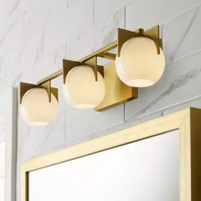 Ron Modern 3-Light White Ball Brass Wall Light Ron Modern 3-Light White Ball Brass Wall Light