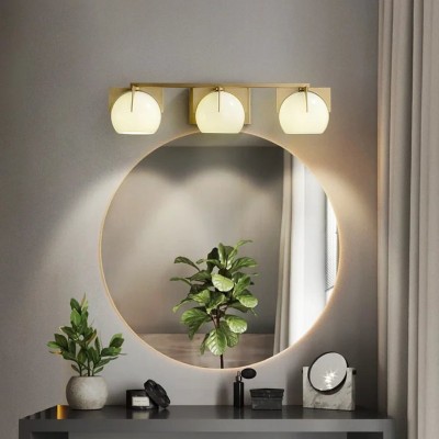 Ron Modern 3-Light White Ball Brass Wall Light Ron Modern 3-Light White Ball Brass Wall Light