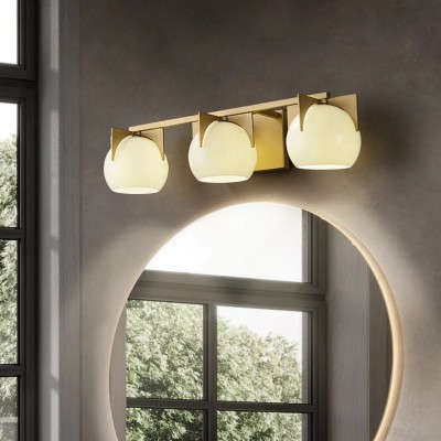 Ron Modern 3-Light White Ball Brass Wall Light Ron Modern 3-Light White Ball Brass Wall Light