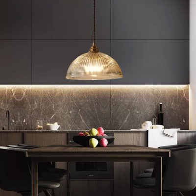 Rennie Minimalist Bowl Ribbed Glass Pendant Light Rennie Minimalist Bowl Ribbed Glass Pendant Light
