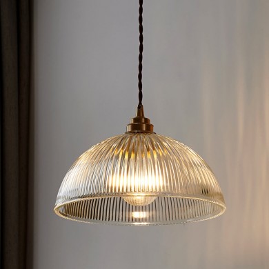 Rennie Minimalist Bowl Ribbed Glass Pendant Light
