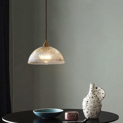 Rennie Minimalist Bowl Ribbed Glass Pendant Light Rennie Minimalist Bowl Ribbed Glass Pendant Light