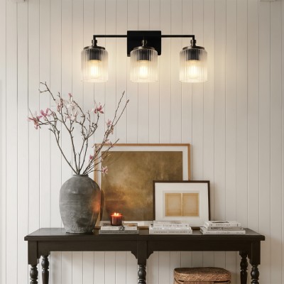Cerys Modern 3-Light Ribbed Glass Cylinder Sconce Cerys Modern 3-Light Ribbed Glass Cylinder Sconce