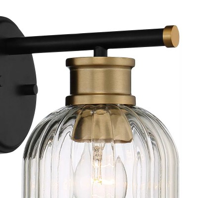 Lucienne Modern 9” Black Ribbed Glass Wall Light Lucienne Modern 9” Black Ribbed Glass Wall Light