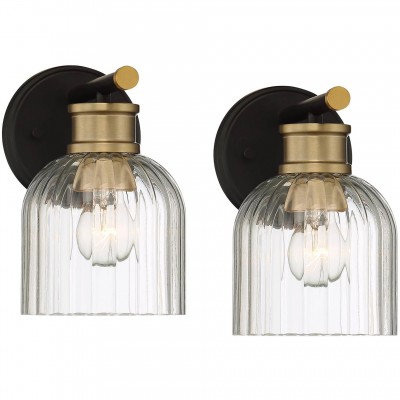 Lucienne Modern 9” Black Ribbed Glass Wall Light Lucienne Modern 9” Black Ribbed Glass Wall Light