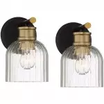 Lucienne Modern 9” Black Ribbed Glass Wall Light Lucienne Modern 9” Black Ribbed Glass Wall Light