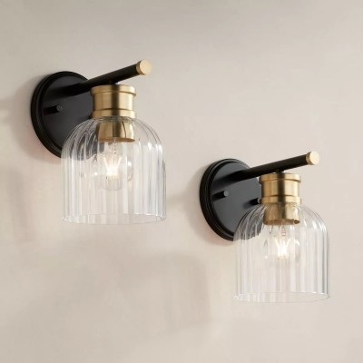 Lucienne Modern 9” Black Ribbed Glass Wall Light Lucienne Modern 9” Black Ribbed Glass Wall Light