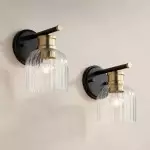 Lucienne Modern 9” Black Ribbed Glass Wall Light Lucienne Modern 9” Black Ribbed Glass Wall Light