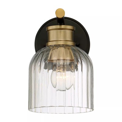 Lucienne Modern 9” Black Ribbed Glass Wall Light Lucienne Modern 9” Black Ribbed Glass Wall Light