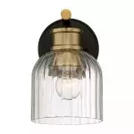 Lucienne Modern 9” Black Ribbed Glass Wall Light Lucienne Modern 9” Black Ribbed Glass Wall Light