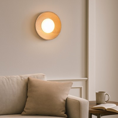 Temperley Japanese Round LED Wood Indoor Wall Light Temperley Japanese Round LED Wood Indoor Wall Light
