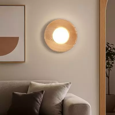 Temperley Japanese Round LED Wood Indoor Wall Light Temperley Japanese Round LED Wood Indoor Wall Light