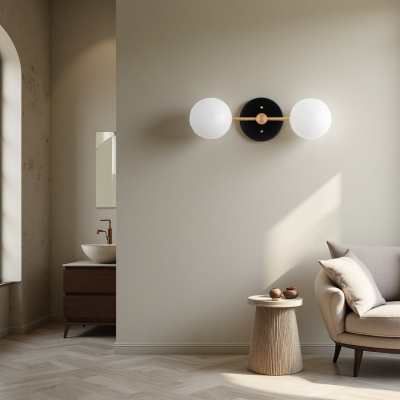 Calen Retro Milk Glass Double Globe Sconce Calen Retro Milk Glass Double Globe Sconce