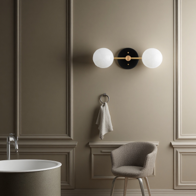 Calen Retro Milk Glass Double Globe Sconce Calen Retro Milk Glass Double Globe Sconce