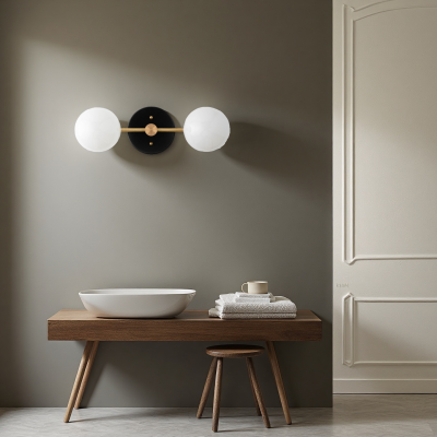 Calen Retro Milk Glass Double Globe Sconce Calen Retro Milk Glass Double Globe Sconce