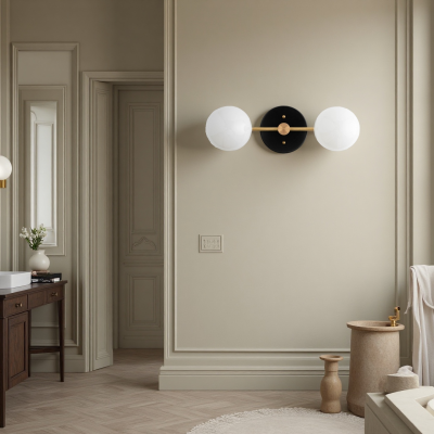 Calen Retro Milk Glass Double Globe Sconce Calen Retro Milk Glass Double Globe Sconce