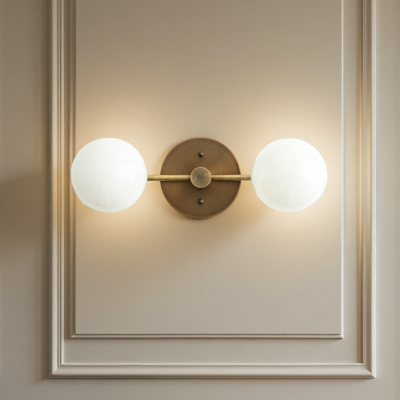 Calen Retro Milk Glass Double Globe Sconce Calen Retro Milk Glass Double Globe Sconce
