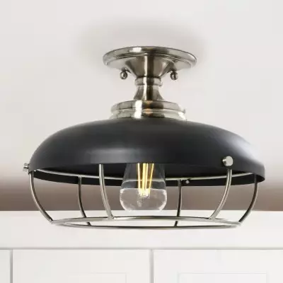 Muir Industrial Caged Dome Metal Semi-Flush Mount Ceiling Light Muir Industrial Caged Dome Metal Semi-Flush Mount Ceiling Light