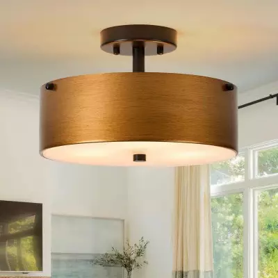 Bruce Vintage Gold Semi Flush Mount Metal Ceiling Light Bruce Vintage Gold Semi Flush Mount Metal Ceiling Light