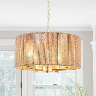 Haynes Rustic Rattan Dimmable Drum Pendant Light Haynes Rustic Rattan Dimmable Drum Pendant Light