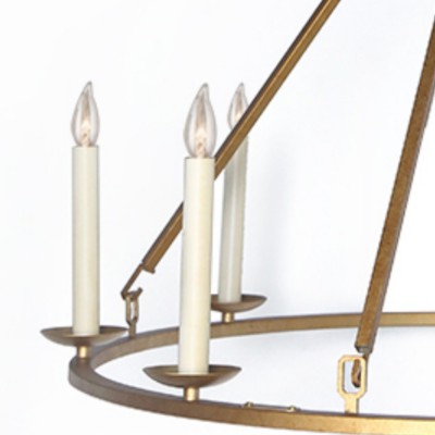 Jock French Gold Wagon Wheel Candle-Shaped Metal Chandelier Jock French Gold Wagon Wheel Candle-Shaped Metal Chandelier